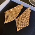 Vintage style gold metallic mesh geometric drop earrings with luxury shimmering finish - Mesh Rhombus Dangle (2#) / Gold