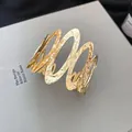 Handcrafted textured gold multi-layer wavy open cuff bracelet with unique design ethos - Gold Wave Hammered Open Style (27#)