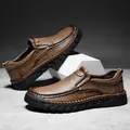 Outdoor-Lederschuhe für Herren in Braun mit Handnähten und weicher, robuster Gummisohle - 38 / Hellbraun