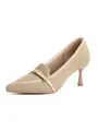 Close-up side view of breathable flyweave pump with pointed toe and metal buckle - 35 / Apricot