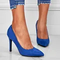 Elegant cobalt blue pointed-toe suede stiletto pumps with high heels for fashion women - US7 / Blue