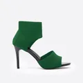 Elegant green fly-knit high heel sandal featuring a round open toe and stiletto heel - US5 / Green