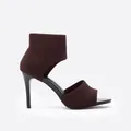 Elegant dark brown flyknit stiletto peep-toe sandals featuring a supportive ankle cuff - Dark Coffee