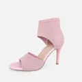 Elegant pink knitted peep-toe stiletto sandal featuring a stylish high ankle wrap design - Light Pink