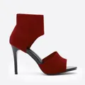 Fashionable wine red knitted fabric stiletto high heel sandals with open toe design for women - US6 / Red