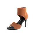 Elegant brown fly-knit stiletto high-heeled sandals with an open toe Roman style design - Brown
