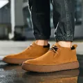 Stylish men's brown suede mid-top casual shoes with durable thick rubber soles - 37 / Brown