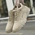 Khaki Wildleder Herren Outdoor-Freizeitschuhe halbhoch mit elastischen Schnürsenkeln - 38 / Sandfarben