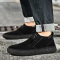 Stylish men's black suede leather casual shoes with soft textured soles and street style - 37 / Black