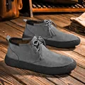 Premium grey suede men's mid-top leisure chukka boots with durable textured rubber soles - 37 / Gray