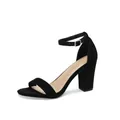 Elegant black suede block heel sandals with adjustable ankle strap for women's summer wear - US6 / Black