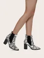 Stylish women's high block heel Chelsea ankle boots with monochrome snakeskin print pattern - US11 / Chelsea Ankle Boots Style (LDTZ0465) / Snake Print