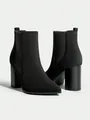 Classic black suede-finish women's Chelsea boots featuring elegant round toe and block heels - US11 / Chelsea Ankle Boots Style (LDTZ0465) / Black Suede Look