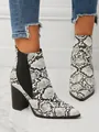 Stylish snakeskin print pointed toe ankle boots with a chunky block heel design - US5 / Snakeskin Pattern