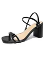 Chic black block heel sandals featuring a square toe and transparent knot strap detail - 6 / Black