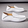 Handcrafted white first layer cowhide leather loafers for men with soft comfortable sole - 38 / White