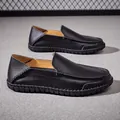 Classic black pebbled leather men's loafers with soft flexible sole for daily driving - 38 / Black