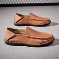 Men's premium tan leather loafers with soft sole and pebble grain textured finish - 38 / Brown