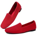 Mocassins rouges respirants en maille pour femmes, chaussures plates confortables à enfiler - 6 / Rouge