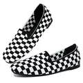 Mocassins à enfiler pour femmes en maille avec motif à damier noir et blanc classique - 6 / Mocassins plats à bout rond / Damiers noir et blanc