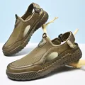Atmungsaktive Herren-Trekkingschuhe aus Mesh in Braun mit schützender geschlossener Spitze - 38 / Khaki