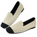 Mocassins plats respirants en maille pour femmes avec bout rond en beige et noir - 6 / Beige avec bout noir