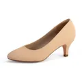 Elegant nude pointed toe kitten heel pumps for professional wear with an anti-slip sole - US6 / Apricot