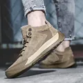 Modische braune hohe Herren-Freizeitschuhe aus Schweinsleder mit rutschfesten Gummisohlen - 38 / Einzelschuh Stil / Khaki