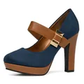 Vintage navy blue suede Mary Jane shoes with brown platform and chunky heel. - US5 / Blue