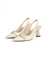 Close-up detail of off-white croc-embossed slingback pumps with elegant metal buckle - 6 / White