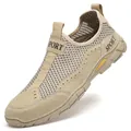 Ademende beige mesh instapschoenen voor heren met duurzaam varkensleer en rubberen zool - 38 / Mesh Casual Schoenen (AL681) / Khaki