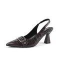 Elegant crocodile-embossed slingback pumps with pointed toe and stylish chunky heel - 6 / Burgundy