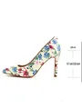 Elegant floral print pointed toe stiletto pumps for women with slim high heels. - US7 / Floral Print Stiletto Pointed Toe Pumps / Beige