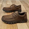 Atmungsaktive braune Herren-Freizeitschuhe aus echtem Leder mit Lochmuster-Details - 38 / Dunkelbraun