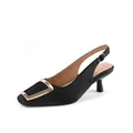 Elegant black slingback pumps with square toe and gold buckle detail - 6 / Black