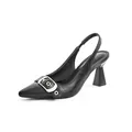 Detailed side view of elegant black croc-embossed slingback heels with silver buckle - 6 / Black