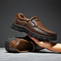 Braune Herren-Freizeitschuhe aus Leder zum Hineinschlüpfen mit robuster Gummisohle - 38 / Dunkelbraun