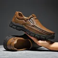 Braune Outdoor-Freizeitschuhe für Herren aus echtem Leder mit weicher Gummisohle - 38 / Hellbraun