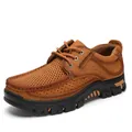 Retro Outdoor-Lederschuhe für Herren mit atmungsaktivem Hohldesign und dicker Sohle - 38 / Hellbraun