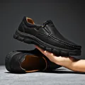 Schwarze Herren-Slipper aus Leder für Outdoor-Freizeit mit weicher Sohle - 38 / Schwarz