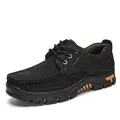 Atmungsaktiver hohler Leder Outdoor Wanderschuh für Herren in Schwarz mit dicker Sohle - 38 / Schwarz