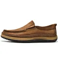 Herren braune Outdoor-Freizeitschuhe aus Rindsleder mit dicker Sohle und Handnaht - 38 / Khaki