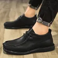 Schwarze Herren-Leder-Freizeitschuhe mit Plateausohle im britischen Stil und Schnürung - 38 / Schwarz
