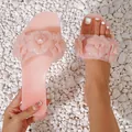 Stylish pink jelly sandals with 3D flower detail for summer beach wear - 36 / Pink