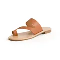 Braune flache Sandalen für Damen mit asymmetrischen Zehenschlaufen und schlichtem Design. - 36 / Braun