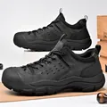 Zapatos de senderismo negros para hombre con suela gruesa y puntera reforzada. - 38 / Zapatos de Ocio al Aire Libre (K9577) / Gris oscuro