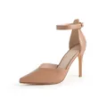 Elegant nude pointed-toe high-heeled sandals with ankle strap and d'Orsay side design - US5 / Dusty Pink