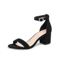 Side view of elegant black suede block heel sandals with an ankle strap. - US7 / Black