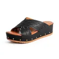 Elegant women's black wedge sandals featuring cutout cross straps and bronze stud details - 36 / Black