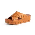 Casual tan platform slides with criss-cross laser-cut straps and metal studded sole - 36 / Brown